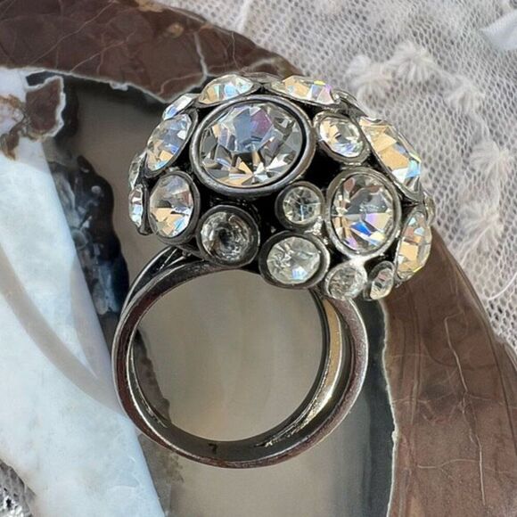 Vintage Fossil Rhinestone Disco Ball Cocktail Ring 7 - Picture 5 of 9